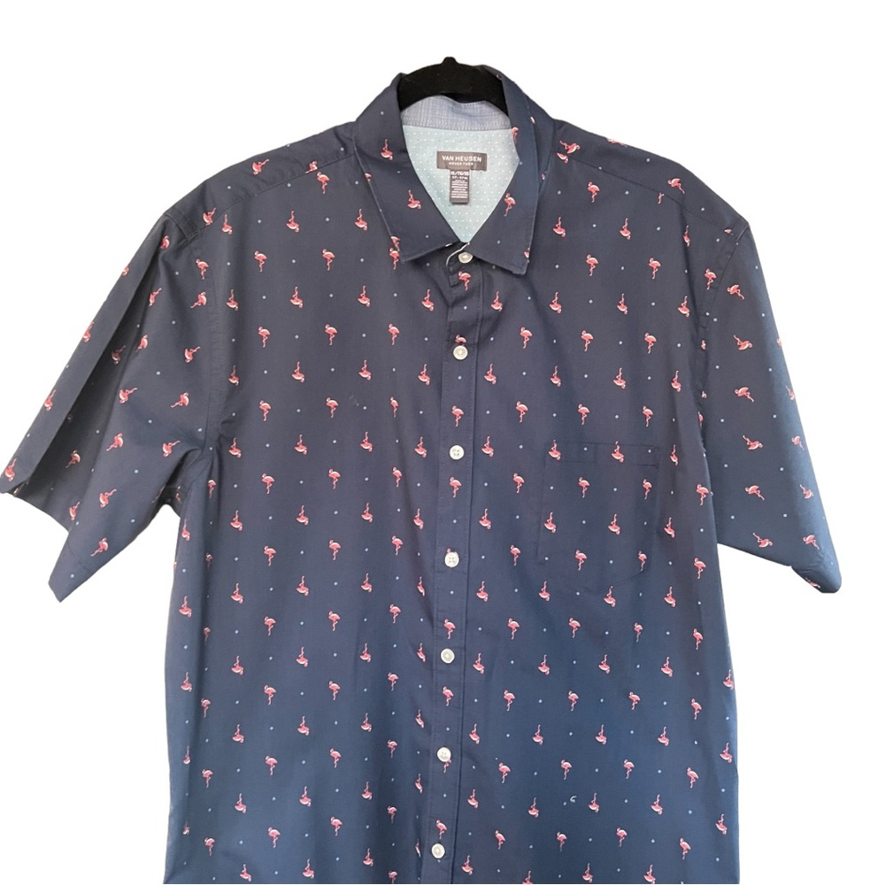 Van Heusen Never Tuck Mens Flamingo Button Down Collar Shirt Sz XL 17-17…